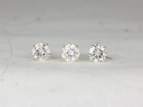 Ready to Ship Donna 7mm 14kt Rose Gold Round Forever One Moissanite Leaf Gallery Basket Stud Earrings - Rosados Box