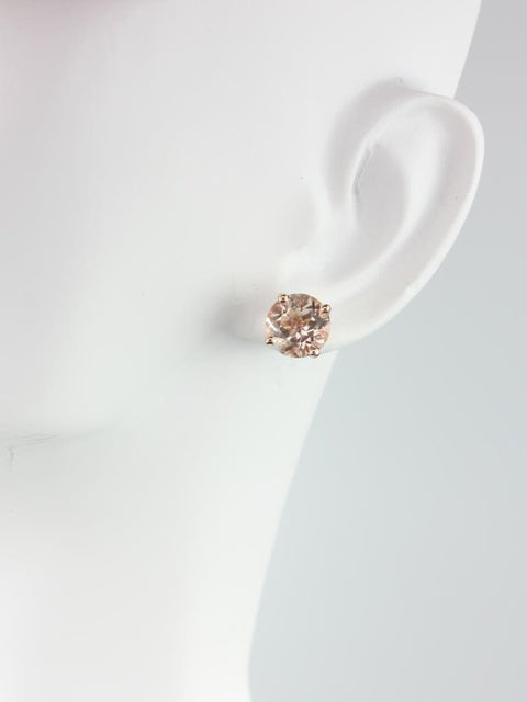Donna 8mm 14kt Rose Gold Round Morganite Leaf Gallery Basket Stud Earrings