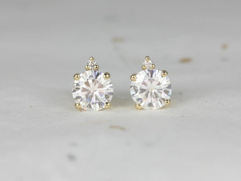 2.50ct Ready to Ship Nicole 14kt Gold 7mm Forever One Moissanite Diamond Stud Earrings - Rosados Box