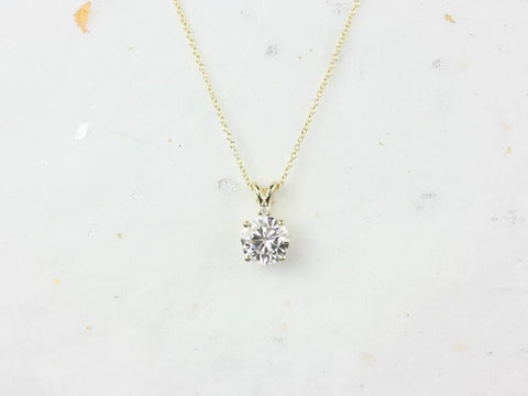 2ct Ready to Ship Nicole 8mm 14kt WHITE Gold Forever One Moissanite Diamond Solitaire Leaf Basket Necklace