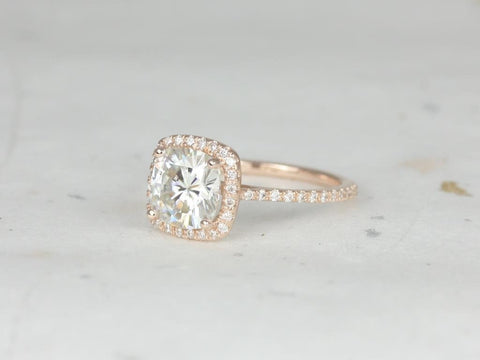 2ct Catalina 7.5mm 14kt Rose Gold Moissanite Diamond Minimalist Cushion Halo Ring,Dainty Cushion Halo Ring,Cushion Engagement Ring