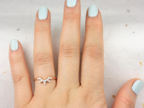 Ready to Ship Lucia 14kt Solid Rose Gold Dainty Diamonds Cluster Tiara Crown Snowflake Nesting Ring - Rosados Box