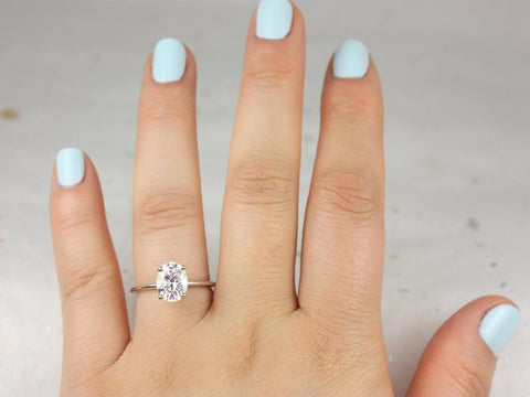 2ct Skinny Rhonda 9x7mm 14kt Gold Moissanite Cathedral Oval Solitaire Ring - Rosados Box