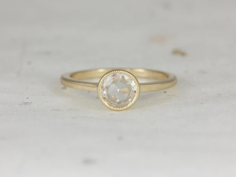 3/4ct Ready to Ship Ida 6mm 14kt WHITE Gold Rose Cut Sapphire Bezel Solitaire Ring,Rose Cut Ring,Unique Engagement Ring,Birthday Gift