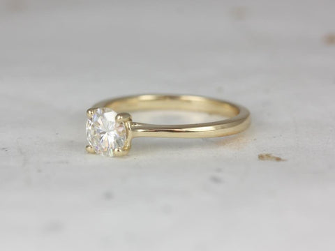 1ct Skinny Flora 6.5mm 14kt Gold Round Moissanite Dainty Thin Cathedral Solitaire Engagement Ring