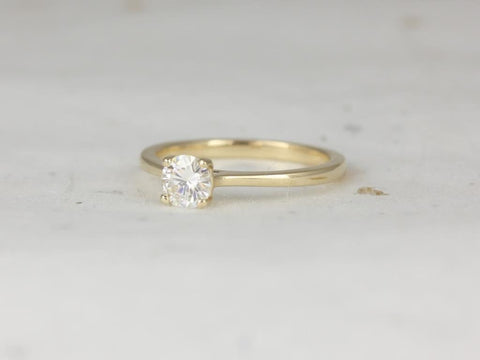 0.75ct Skinny Flora 6mm 14kt Gold Moissanite Thin Minimalist Cathedral Round Solitaire Engagement Ring