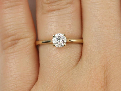 0.75ct Skinny Flora 6mm 14kt Gold Moissanite Thin Minimalist Cathedral Round Solitaire Engagement Ring