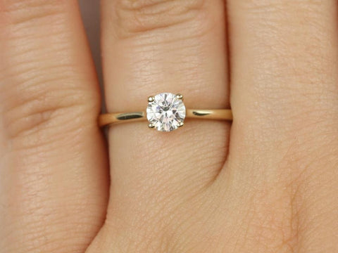 0.75ct Skinny Flora 6mm 14kt Gold Moissanite Thin Minimalist Cathedral Round Solitaire Engagement Ring