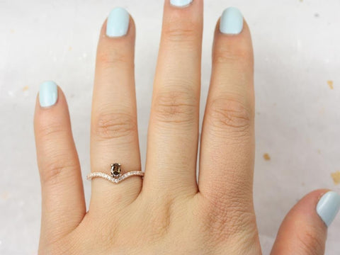 Rosados Box Ready to Ship Anaya 0.26cts 14kt Rose Gold Oval Chevron Flair Cognac Diamond Stackable Ring (S.L.A.Y. Collection) - Rosados Box