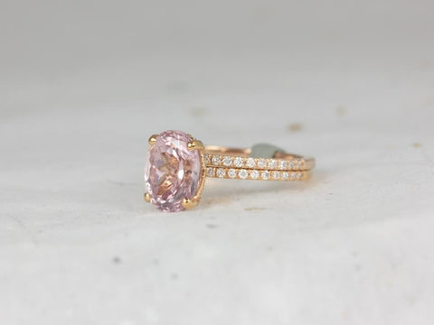 3.54ct Ready to Ship Hillary 14kt Rose Gold Blush Champagne Spinel Diamond Bridal Set - Rosados Box