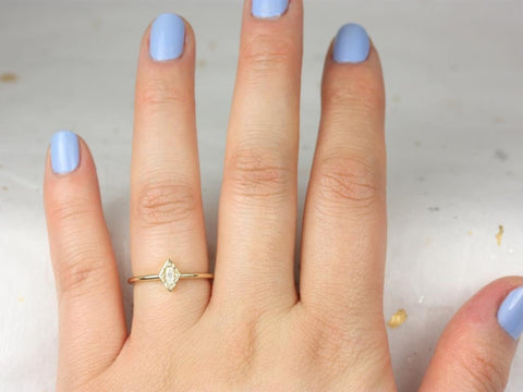 Ready to Ship Leanne 14kt WHITE Gold Forever One Moissanite WITHOUT Milgrain Marquise Scalloped Ring - Rosados Box