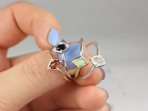 Ready to Ship 14kt ROSE Gold Leanne 5x3mm Oval Garnet Unique Bezel WITHOUT Milgrain Scalloped Ring (S.L.A.Y. Collection) - Rosados Box