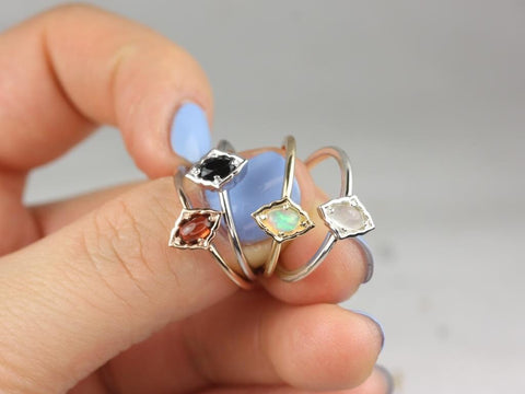 Ready to Ship Sterling Silver Leanne 5x3mm Oval Moonstone Unique Bezel Scalloped Ring (S.L.A.Y. Collection) - Rosados Box