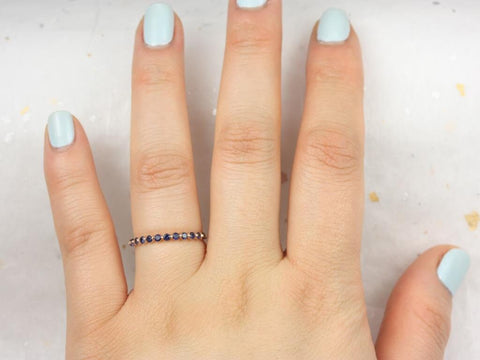 Petite Naomi 14kt Rainbow Blue Black Grey Pink Sapphire HALFWAY Eternity Ring,Minimalist Ring,September Birthstone,Push Present,Anniversary