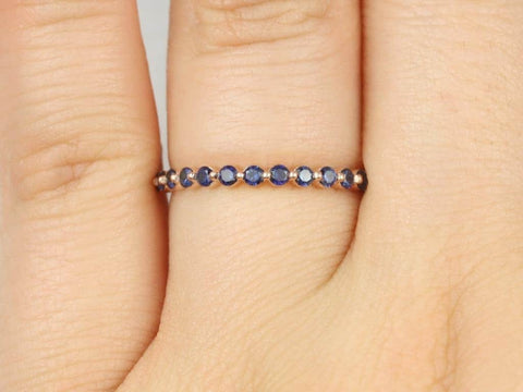Petite Naomi 14kt Rainbow Blue Black Grey Pink Sapphire HALFWAY Eternity Ring,Minimalist Ring,September Birthstone,Push Present,Anniversary