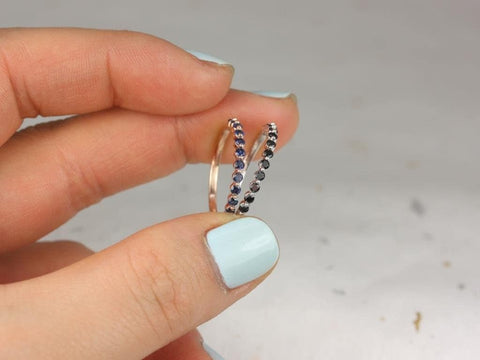 Petite Naomi 14kt Rainbow Blue Black Grey Pink Sapphire HALFWAY Eternity Ring,Minimalist Ring,September Birthstone,Push Present,Anniversary