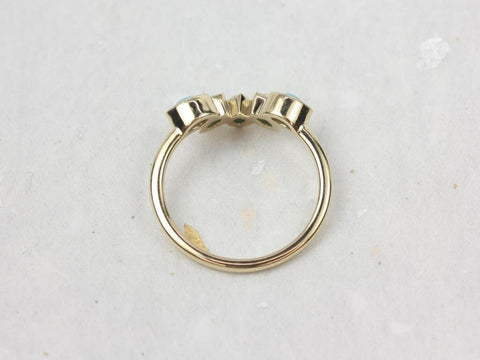 Ready to Ship Petunia 14kt Yellow Gold Marquise Turquoise Leaves WITH Milgrain Tiara Nesting Ring - Rosados Box