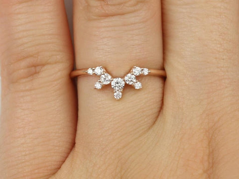 Ready to Ship Lucia 14kt Solid Rose Gold Dainty Diamonds Cluster Tiara Crown Snowflake Nesting Ring - Rosados Box