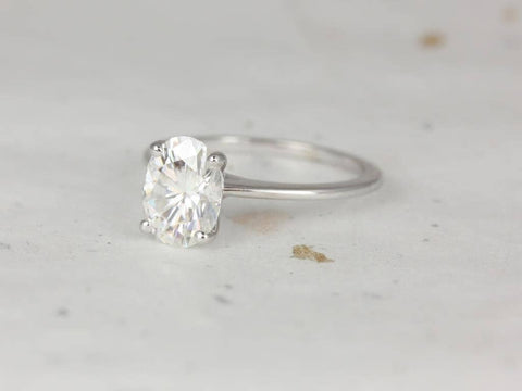 2ct Skinny Rhonda 9x7mm 14kt Gold Moissanite Cathedral Oval Solitaire Ring - Rosados Box