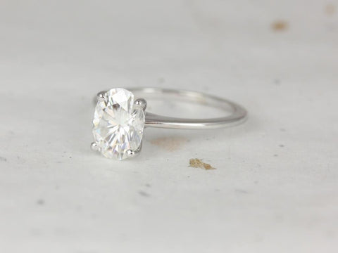 2ct Ready to Ship Skinny Rhonda 9x7mm 14kt White Gold Forever One Moissanite Oval Solitaire Ring - Rosados Box