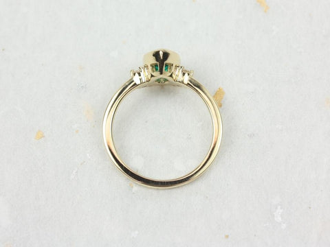 Oana 8x5mm 14kt Gold Green Emerald Diamond Modern Bezel Crescent Half Halo Unique Pear Ring,May Birthstone,Birthstone Jewelry