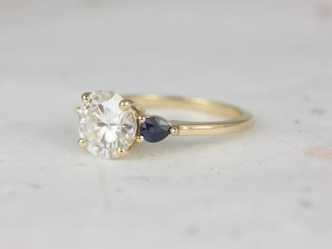 2cts Ready to Ship Elise 8mm 14kt Solid Gold Moissanite Sapphire Dainty Minimalist Cluster Round 3 Stone Engagement Ring