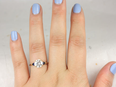 2cts Ready to Ship Elise 8mm 14kt Solid Gold Moissanite Sapphire Dainty Minimalist Cluster Round 3 Stone Engagement Ring