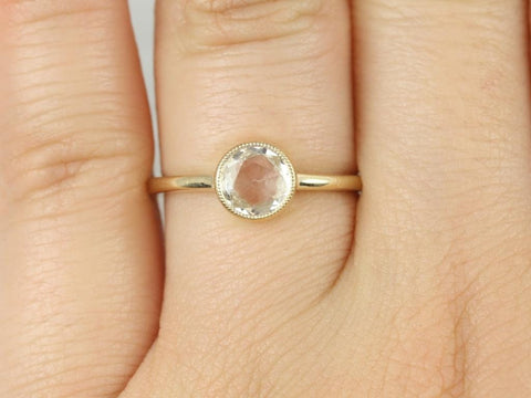 3/4ct Ready to Ship Ida 6mm 14kt WHITE Gold Rose Cut Sapphire Bezel Solitaire Ring,Rose Cut Ring,Unique Engagement Ring,Birthday Gift