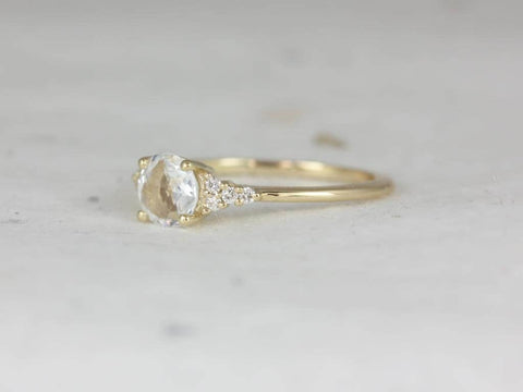 Ready to Ship Malia 6mm 14kt Gold Rose Cut Sapphire Diamonds Dainty Round 3 Stone Cluster Ring,Rosados Box