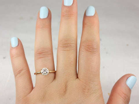 1ct Skinny Flora 6.5mm 14kt Gold Round Moissanite Dainty Thin Cathedral Solitaire Engagement Ring