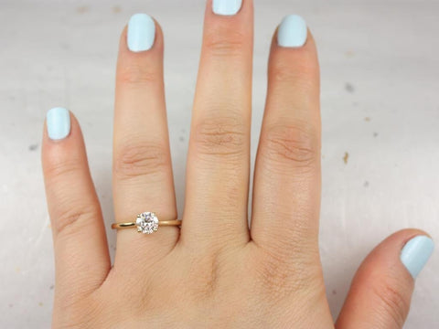 0.75ct Skinny Flora 6mm 14kt Gold Moissanite Thin Minimalist Cathedral Round Solitaire Engagement Ring