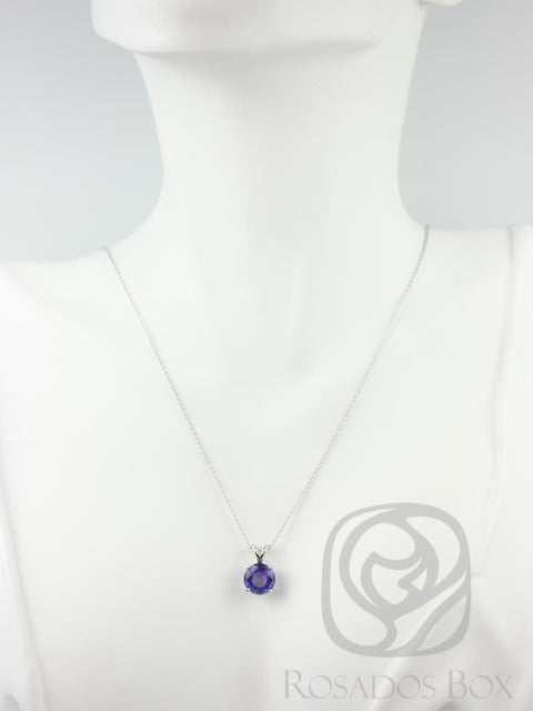 Ready to Ship Donna 8mm 14kt White Gold Blue Sapphire Necklace,Dainty Blue Solitaire Necklace,September Birthstone,Anniversary Gift - Rosados Box
