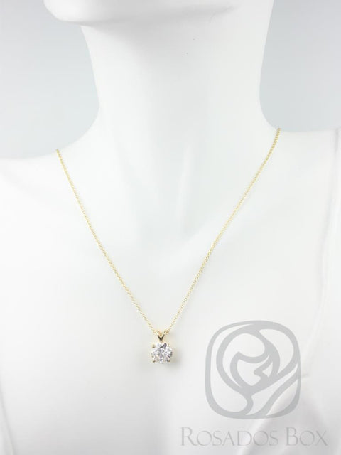 2ct Donna 8mm 14kt Gold Moissanite Solitaire Leaf Gallery Basket Necklace - Rosados Box