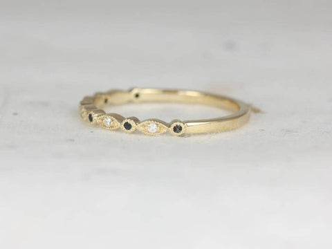 Gwen 14kt Gold Red Blue Black Yellow Pink Sapphire Diamond WITH Milgrain HALFWAY Eternity Ring - Rosados Box