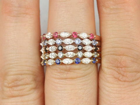 Ready to Ship Petite Cher 14kt YELLOW Gold Grey Sapphire & Diamond Floating HALFWAY Eternity Ring - Rosados Box