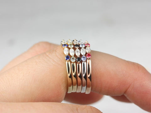 Ready to Ship Petite Cher 14kt WHITE Gold Light Blue Sapphire & Diamond Single Prong HALFWAY Eternity Ring - Rosados Box