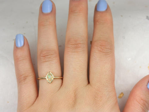 14kt WHITE Gold Ready to Ship Leanne 5x3mm Oval Onyx Unique Bezel WITHOUT Milgrain Scalloped Ring (S.L.A.Y. Collection) - Rosados Box