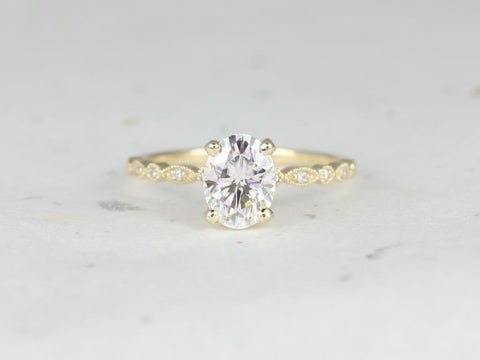 1.50ct Neda 8x6mm 14kt Moissanite Diamond WITH Milgrain Art Deco Oval Engagement Ring,Dainty Oval Solitaire Ring