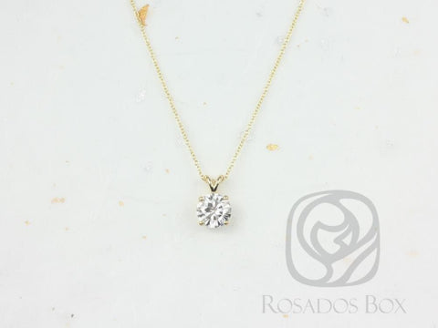 Ready to Ship Donna 6mm 14kt ROSE Gold Round Forever One Moissanite Solitaire Leaf Gallery Basket Necklace
