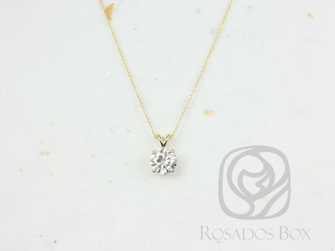 Ready to Ship Donna 8mm 14kt Yellow Gold Round Forever One Moissanite Solitaire Leaf Gallery Basket Necklace - Rosados Box