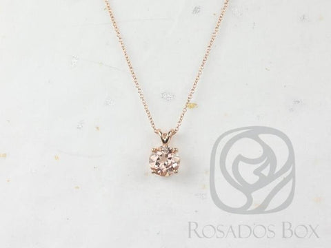Donna 8mm 14kt Rose Gold Round Morganite Leaf Gallery Basket Necklace - Rosados Box