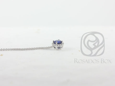 Gemma 5mm 14kt Gold Blue Sapphire and Diamonds Round Halo Floating Necklace