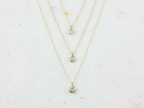 Ready to Ship 0.06ct Margie 14kt YELLOW Gold Dainty Diamond Solitaire Necklace - Rosados Box