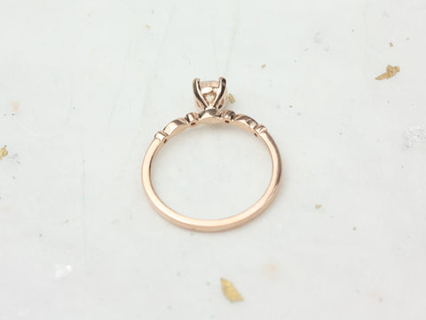 Gale 5mm 14kt Gold Rainbow Moonstone Diamonds WITHOUT Milgrain Art Deco Round Solitaire Ring - Rosados Box