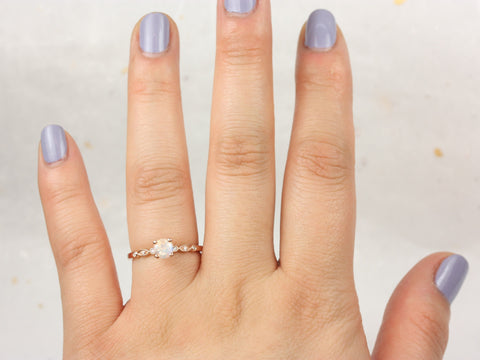 Gale 5mm 14kt Gold Rainbow Moonstone Diamonds WITHOUT Milgrain Art Deco Round Solitaire Ring - Rosados Box