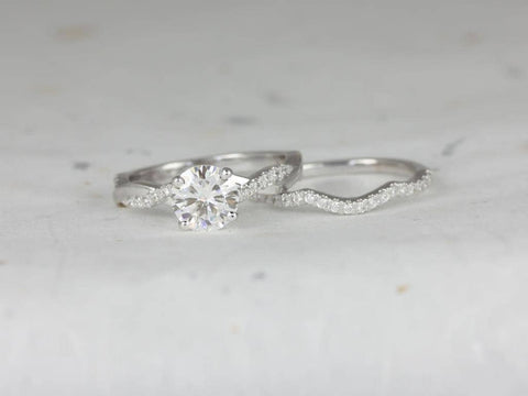 Tyra 7mm 14kt White Gold Round Forever One Moissanite Diamond Vine Twist Bridal Set