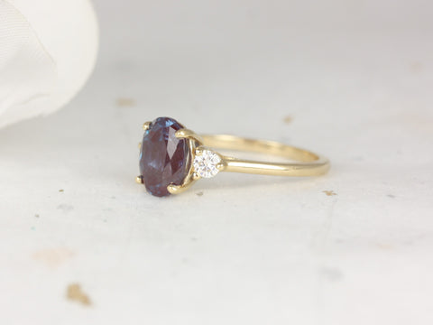 Gloria 8x6mm 14kt Gold Alexandrite Diamonds Dainty Minimalist 3 Stone Oval Ring,June Birthstone,Three Stone Ring,Anniversary Gift