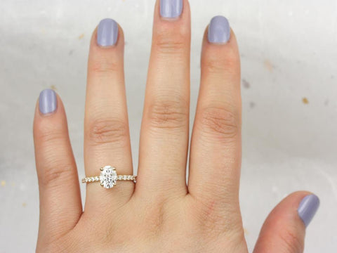 1.50ct Sonia 8x6mm 14kt Gold Forever One Moissanite Diamond Dainty Pave Oval Engagement Ring,Minimalist Oval Solitaire Ring - Rosados Box