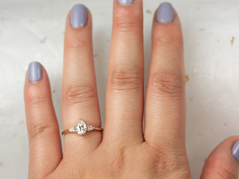 0.75ct Petite Evette 7x5mm 14kt Moissanite Diamond Three Stone Pear Ring,Pear Engagement Ring,Minimalist Pear Ring,Anniversary Gift