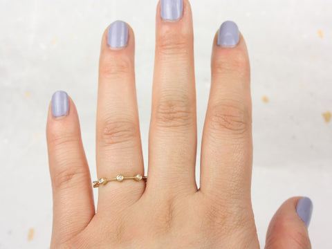 Ready to Ship Ultra Petite Ariel 14kt Yellow Gold Floating Bubbles Diamond HALFWAY Eternity Ring - Rosados Box